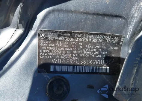 2011 BMW 535I z USA, uszkodzony, nr VIN WBAFR7C56BC801112